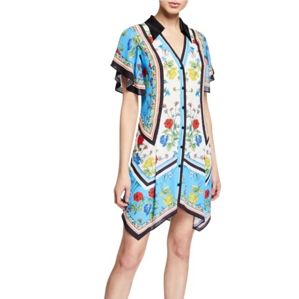 Alice + Olivia Conner Floral-Print Handkerchief Shirtdress Size XS - Picture 1 of 14